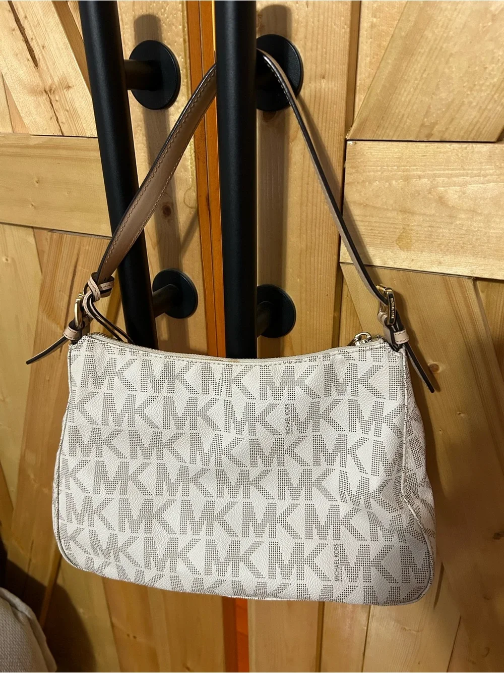 Michael Kors Cream and Taupe MK Pattern Shoulder Bag & wallet